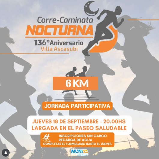 Imagen del evento Correcaminata Nocturna – 136° Aniversario de Villa Ascasubi